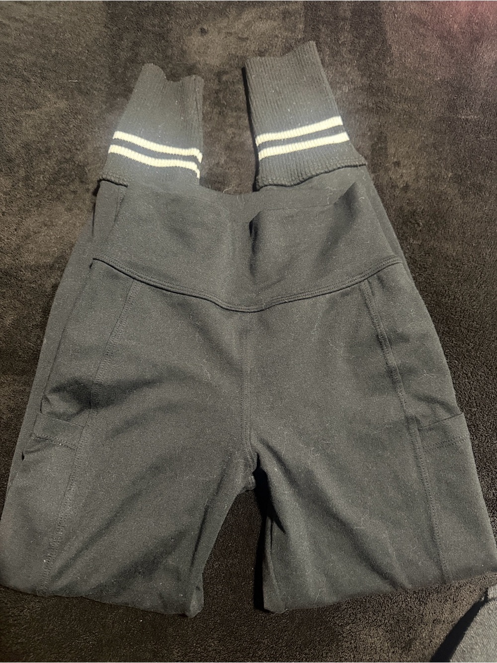 Bombshell Sportswear Black Leggings with White Stripe Cuffs